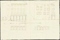 Case Angeli, danneggiate e demolite dopo la Prima Guerra Mondiale, piazza XX Settembre. Disegno del 1837. Archivio di Stato di Udine, Archivio Comunale Austriaco I, b. 269/1837/III, pratica 1408, Ornati II C ( inchiostro su carta, 46 cm x 31)