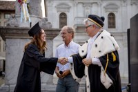 Premio Fondazione Friuli: Valeria Spadotto con il rettore De Toni e il presidente Morandini