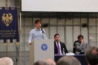 Paolo Arnaudo, rappresentante degli allievi della Scuola Superiore. A destra, Ariel Aldo Giovanni Lanza, rappresentante dell’Associazione Alumni della Scuola