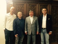 Da sinistra Dario Lorenzi, Andrea Risaliti, l'ambasciatore del Kazakistan a Roma, Olzhas Suleymenov, Giovanni Terrosu