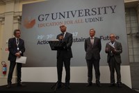 Presentazione del The Udine G7 University Manifesto. Da sinistra Gaetano Manfredi, Fabio Rugge, Rolf Tarrach, Stephen Freedman