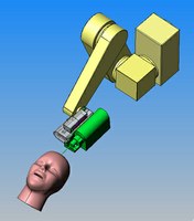 Il LANS (verde) e il robot (giallo) per neurochirurgia